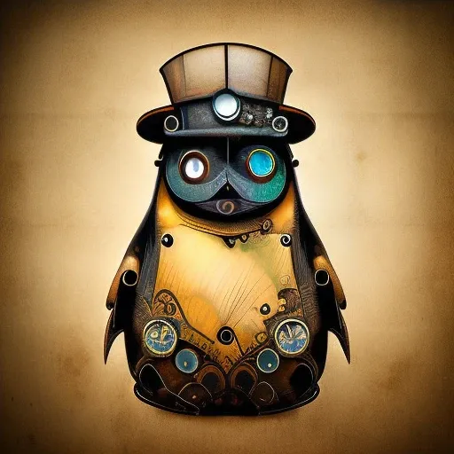 (steampunkai)++, (pinguin), portrait, steampunk