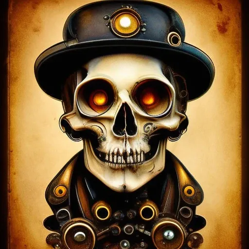 (steampunkai)++, (skeleton), skull, portrait, steampunk