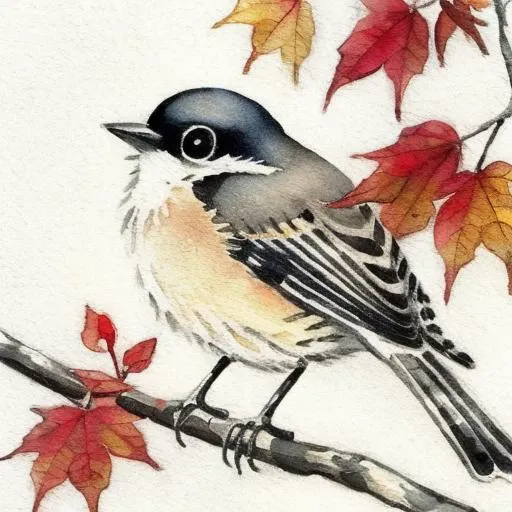 bird, sparrow <lora:bird:0.8>Ink wash painting,autumn,