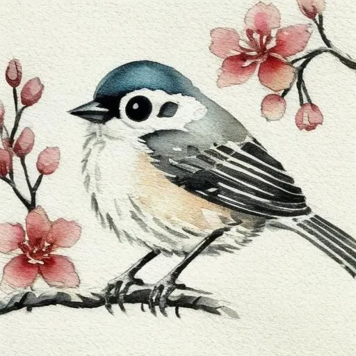 bird, sparrow <lora:bird:0.8>illustration,Ink  wash  painting,