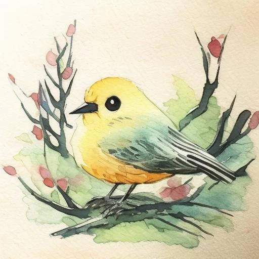 bird, sparrow <lora:bird:0.8>Terra Cotta ,space,Ink wash painting,
