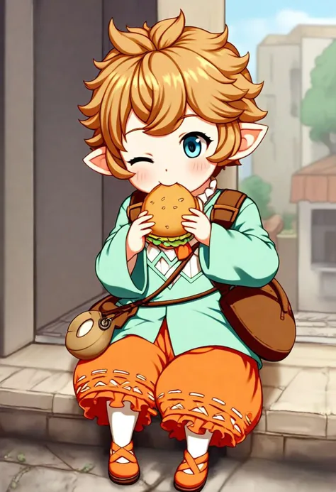 <lora:Hyper-SDXL-8steps-lora:1><lora:Fixhands_anime_bdsqlsz_V1:1>zPDXL2, score_9, score_8_up, score_7_up, source_anime, intricate details, perfect anatomy BREAK
1girl, solo, chibi, gbf-sierokarte, harvin, brown hair, short hair, green eyes, green shirt, long sleeves, orange puffy shorts, gbf-sierokarte outfit, white socks, brown shoes, bag, pocket watch,
sitting, eating hamburger,
outdoors, city, tokyo, japan,
<lora:GBF-sierokarte_XL(pony)v10:1>