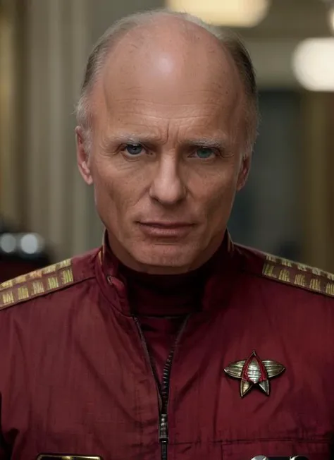 eh1 close up, male, masculine, (wearing Red Engineering Division Jumpsuit, Starfleet Insignia Badge, Engineering Officer Rank Pips, Phaser, Engineering Tools) 1man, male focus, (RAW photo, 4k, masterpiece, high res, extremely intricate) (photorealistic:1.4), cinematic lighting , solo focus, indoors, the upper part of the body, masterpiece, best quality, extremely detailed CG unity 8k wallpaper, beautiful detailed eyes, artbook, photo, real, realistic, Expressive Hues, Vibrant Palette <lora:EdHarris:1>