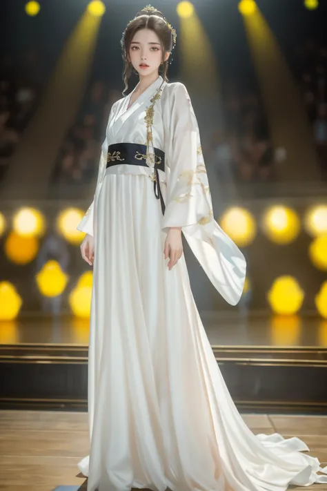 8k,highres,absurdres,masterpiece,best quality,original,extremely detailed CG,extremely detailed wallpaper,perfect lighting,<lyco:GoodHands-beta2:1>,
1girl,solo,blurry_background,looking_at_viewer,standing on the stage,
<lora:20240509-1715187647979:0.7>,Chinese hanfu,