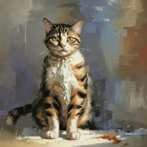 Funny modern art painting of a cat , oil painting, <lora:bichu-v0612:0.8> bichu, oil painting, Impressionism