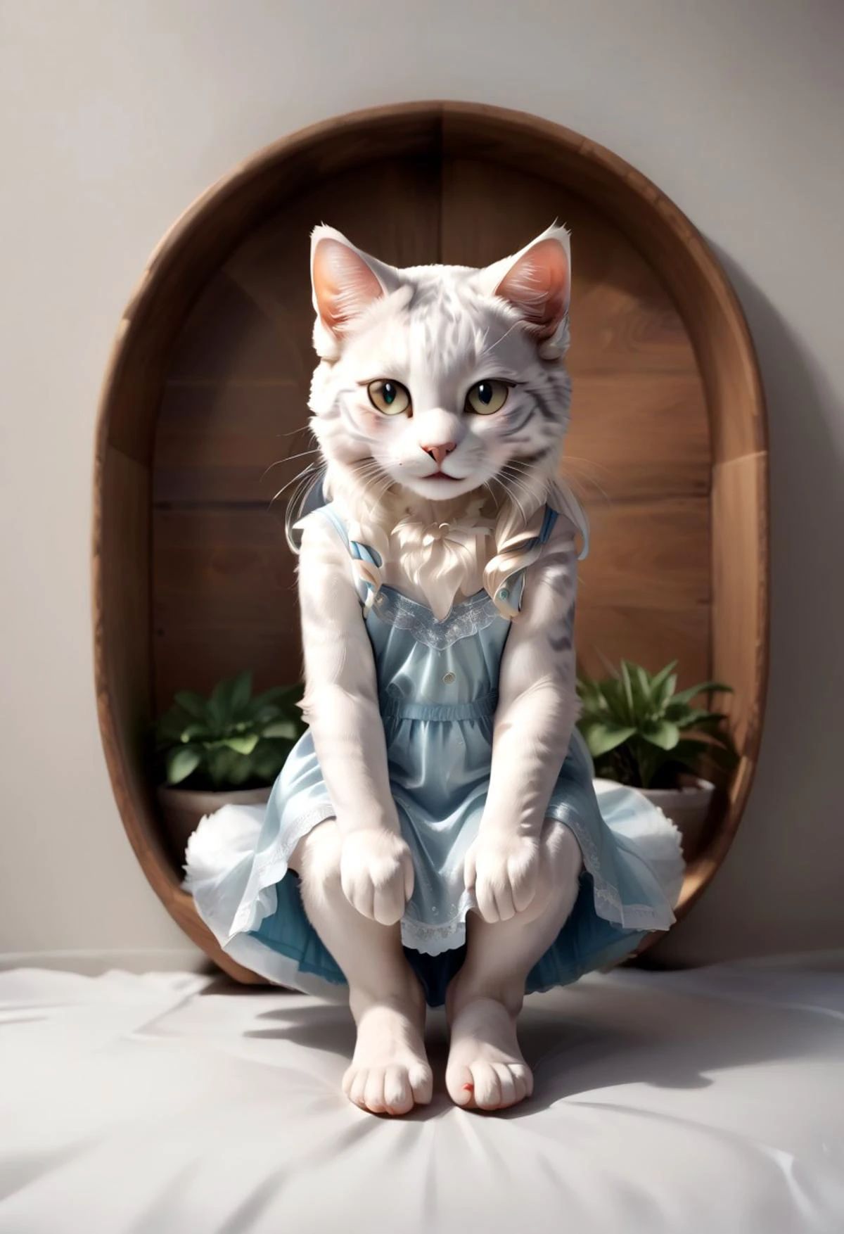 (((Barefoot furry character, full body, cinematic setting, furry female, plantigrade)))
Illustrate a refined and poised ((cat)) with sleek ((silver-gray fur)) and striking aquamarine eyes. Adorned in fashionable ((attire with subtle botanical patterns)). The figure ((lies barefoot on lounger)) in a luxurious spa environment, surrounded by potted plants like botulinum-producing Clostridium botulinum, amidst bottles labeled "serum" and "elixir," referencing the medical use of botulinum toxin. showing soles to viewer.
BREAK, detailed background, 8K, (masterpiece:1.5), intricate details, highly detailed, extreme detail, octane render, fine art, best quality, highres, (detailed face:1.5), ((full_body)), UHD, (((perfect hands))), low light