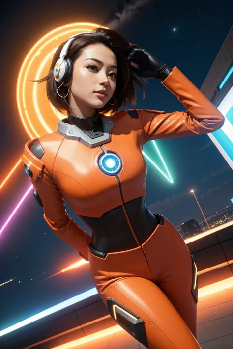 a woman in an orange space suit, orange shorts, open zipper, black joystick in front, helmet standing, dj panel mix, sitting sad in spaceship, dramatic sci-fi movie still, in a scifi movie, in a spaceship cockpit, sci-fi dj mix still, 4 k movie still, 4k movie still, 8 k movie still, in recording studio, in a spaceship, sci - fi film still erotic, voluptuous, sensual, lascivious, lewd, alluring, arousing, submissive, dominant, fearful, melacholy, sexual, sexy, romantic, BDSM, moody and melanchonic atmosphere nikon d 8 5 0 film stock photograph 4 kodak portra 400 camera f 1 6 lens rich colors hyper realistic lifelike, color baloons