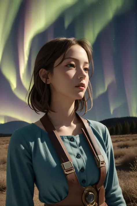 1girl, (by John Currin:1.2) , portrait art, detailed Painting, Villagecore, highly detailed, landscape of a White and Indigo ([The Underworld of Hel:Observatory:4]:1.3) from inside of a Manama, it is very Extreme and Matte, desolate forest and Aurora Borealis in background, at Overcast, Frightening, broad lighting, F/2.8, Single Color, layered textures, Diorama, arthouse, extremely detailed CG Unity 8k wallpaper, painterly, stark