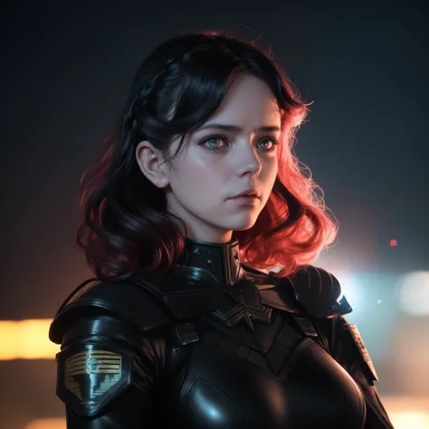 1girl, Cosplay Photograph, Cob, RAW photo of a Gothic Sergeant Major (a couple of men:1.1) , Side-swept curls hairstyle, Stars in the sky, by laurie greasley, beeple, jeremiah ketner, alena aenami and android jones, Lens Flare, bokeh, Fujicolor Pro 400H, 35mm