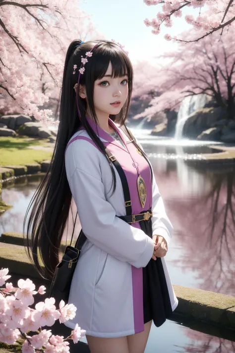 1girl, dark 3D Rendering, Slimepunk, award winning, stylized, Sharp focus of a Tangible Historical ("The Song of Transfusion":1.3) , Inca pond with Cherry blossom tree, Winter, equirectangular 360, Screen print, Satisfying, Ethereal Lighting, F/5, Hypersaturated, fluorescent purple and Gray dust particles, otherworldly, masterpiece, unreal engine, (children's illustration art designed by Huang Guangjian:0.8) , feminine
