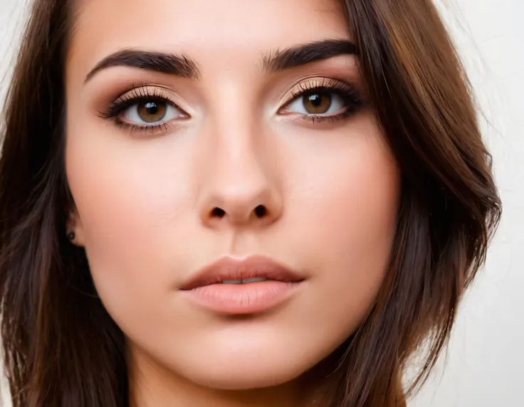 Steely gaze, photography of brunet woman with roman nose, subtle detailed face, medium shot portrait