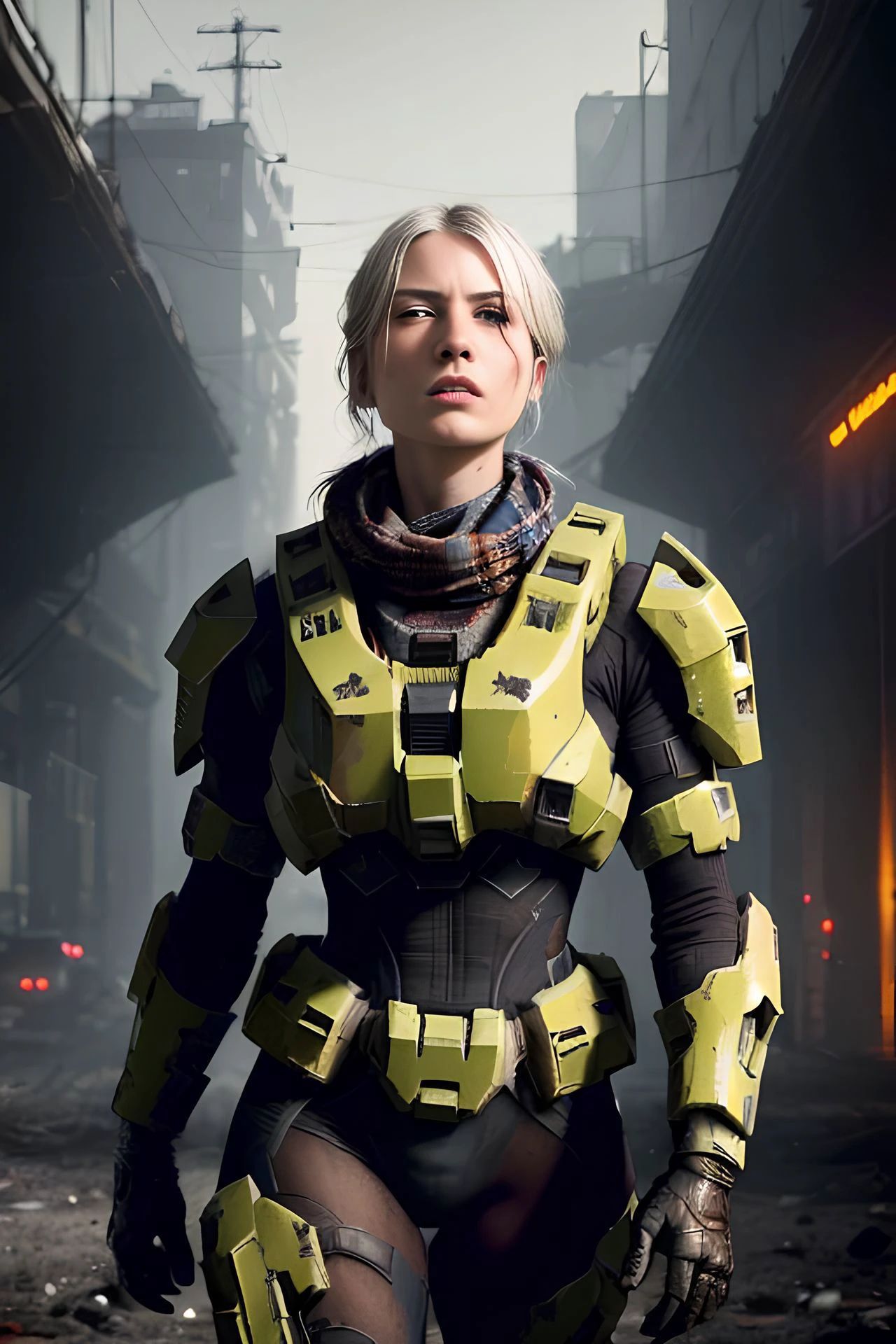 (dark shot:1.1), epic realistic, portrait of halo, blue eyes, tartan scarf, white hair by atey ghailan, by greg rutkowski, by greg tocchini, by james gilleard, by joe fenton, by kaethe butcher, gradient yellow, black, brown and magenta color scheme, grunge aesthetic!!! graffiti tag wall background, art by greg rutkowski and artgerm, soft cinematic light, adobe lightroom, photolab, hdr, intricate, highly detailed, (depth of field:1.4), faded, (neutral colors:1.2), (hdr:1.4), (muted colors:1.2), hyperdetailed, (artstation:1.4), cinematic, warm lights, dramatic light, (intricate details:1.1), complex background, (rutkowski:0.66), (teal and orange:0.4), <lora:epi_noiseoffset2:0.7>