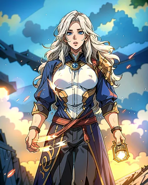((masterpiece), best quality, high quality, professional quality, highly detailed, highres, perfect lighting, natural lighting), (1boy, slender, handsome, long beard, long hair, white hair), wearing armor, casting a spell, outdoors