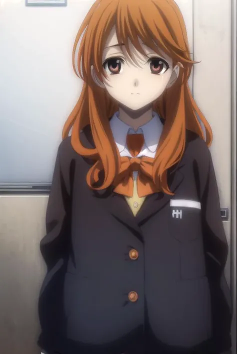 yuuashikaga, <lora:yuuki ashikaga-lora-nochekaiser:1>,
yuu ashikaga crossdress, long hair, bow, collarbone, (brown eyes:1.5), (orange hair:1.5), bowtie, red bow, school uniform, long sleeves, white collar,
BREAK ,
BREAK indoors,
BREAK looking at viewer, (cowboy shot:1.5),
BREAK <lyco:GoodHands-beta2:1>, (masterpiece:1.2), best quality, high resolution, unity 8k wallpaper, (illustration:0.8), (beautiful detailed eyes:1.6), extremely detailed face, perfect lighting, extremely detailed CG, (perfect hands, perfect anatomy),
