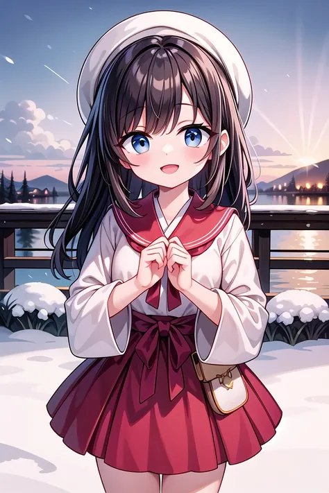 insanely detailed, absurdres, ultra-highres, ultra-detailed, best quality,
1girl, solo, nice hands, perfect hands
BREAK
winter school uniform
BREAK
happy smile, laugh, open mouth
BREAK
standing, cowboy shot, looking at viewer
BREAK
slender, kawaii, perfect symmetrical face, ultra cute girl, ultra cute face, ultra detailed eyes, ultra detailed hair, ultra cute, ultra beautiful
BREAK
high contrast, bokeh, nostalgia, faded film, vintage, grain effect, vignette effect, japanese countryside, winter, sunset, heavy snow, depth of field, ultra detailed background
BREAK
black hair, black eyes