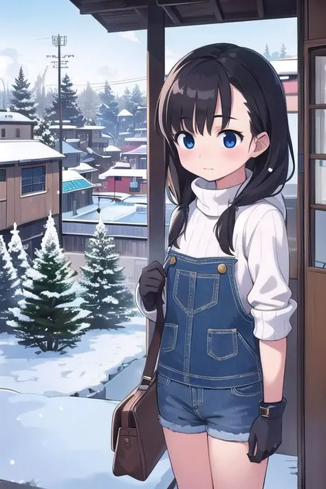 masterpiece,best qualitiy,high detail,3girl,petite,<lora:takamichi-style-v1_1:0.7>takamichi style, girl,sweater,jeans,gloves,winter,snow,town,comic,chiristmas tree,steam