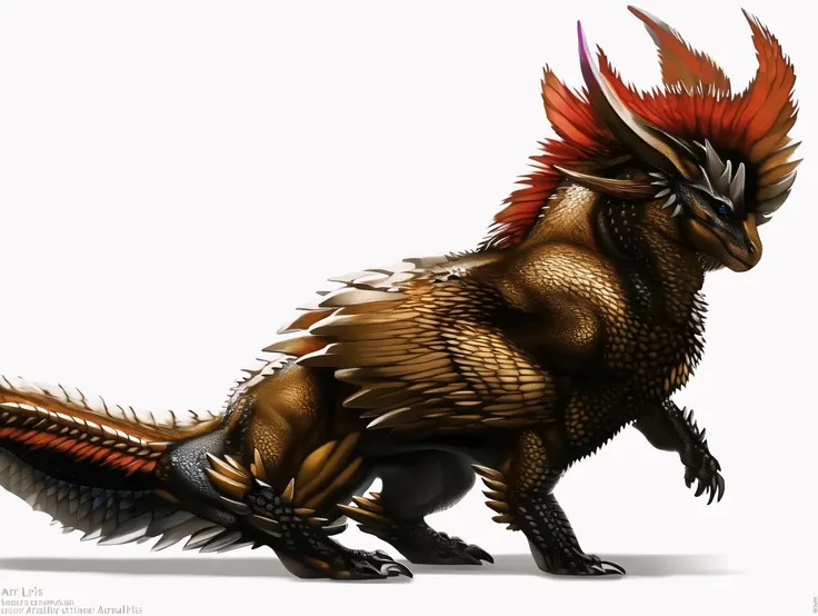 art by arvalis, raptor, large pointed horns, art style, feathered, ((floppy ears, lop ears, )), monsterhunter, hybrid, full body, reptile, claws, horns, realistic, masterpiece, male, solo, feral, dragon, (simple background), white background, photorealistic, realistic, <lora:arvalisstyle:0.87>