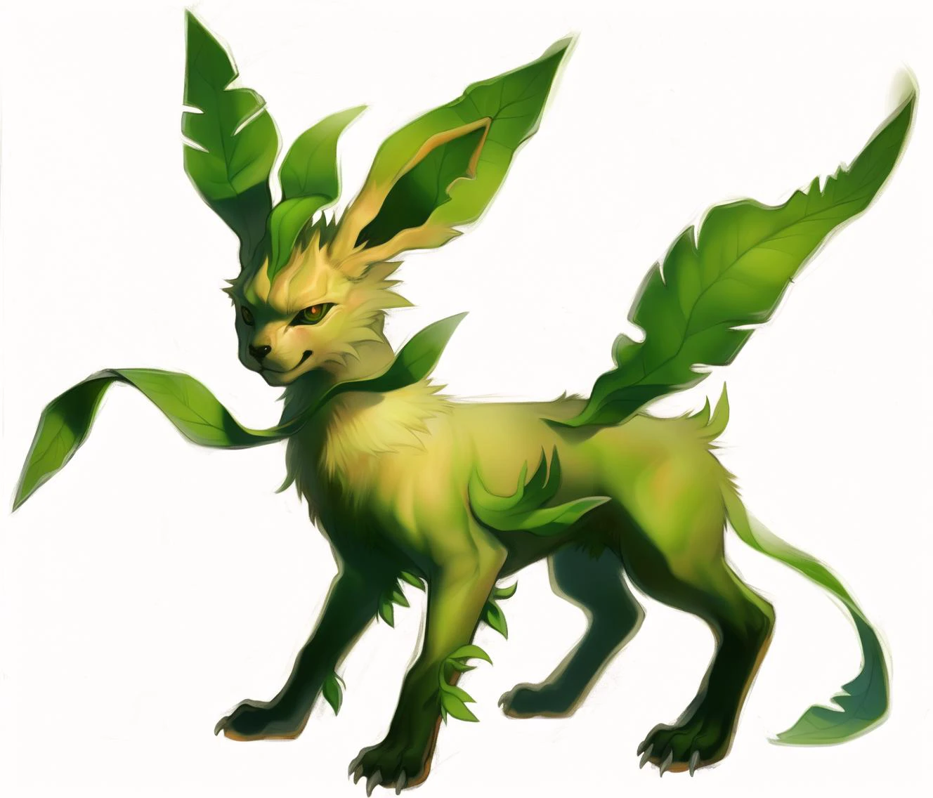 art by arvalis, leafeon, eeveelution, plant, pokemon (species), solo, (masterpiece), (best quality:1.4), absurdres, [:intricate details:0.2], simple background, photorealism, style, detailed textures,  <lora:arvalisstyle-000004:0.76>