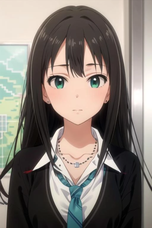 (((pixel-perfect, detail-perfect))), solo, 1girl, <lora:rin-idolmaster:0.8>, rin shibuya, school uniform, cardigan, necktie, necklace, looking at viewer