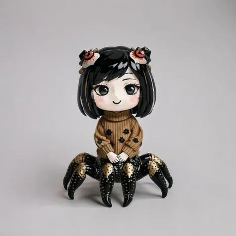 <lora:vallavica_animals:1>, vallavica_animals, porcelain animal, ceramic figurine, chibi, cute,
<lora:arachne-1_arachne-2--retro_ham_avas_jun_rifl--09-01:1.0>, (arachne:1.1), full body, masterpiece, best quality, 1girl, solo, black eyes, black hair, black sweater, bob cut, closed mouth, medium hair, simple background