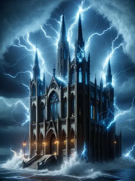An ais-sparkz gothic catheral, late at night, in a storm <lora:Sparks_Style_SDXL:1>