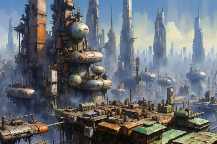 skyline of a sprawling city on a junkworld <lora:EnvyJunkworldXL01:0.8> <lora:add-detail-xl:1> misc <lora:Retro_Illustration:1> 2d game scene, oil and watercolor painting, (masterpiece:1.2), best quality, (hyperdetailed, highest detailed:1.2), high resolution textures, <lora:EnvyBetterHiresFixXL01:1>