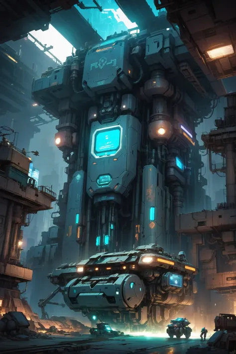 junkworld, scifi, underground battlebot arena in a abandoned,epic cosmic deep aqua scifi subterranean metropolis beyond the end of time, masterpiece<lora:EnvyJunkworldXL01:0.5><lora:EnvyBetterHiresFixXL01:0:hr=1>