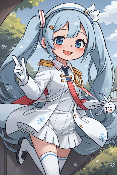 yukimiku2020, 1girl, solo, smile, blush, posing, cute, outdoors, <lora:hatsunemiku1:0.8>