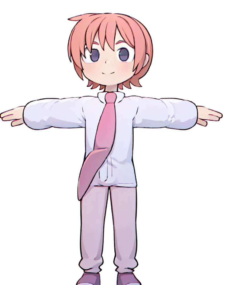 masterpiece, best quality, ultra high res, absurdres, official wallpaper, official art,
1boy, solo, male focus, facing viewer, full body, smile,
<lora:Senpai_2021_LOCON:1.0> senpaica2021, long sleeves, pink necktie, purple footwear,
white background, simple background,
<lora:TPose:1.0> TPose, outstretched arms, standing