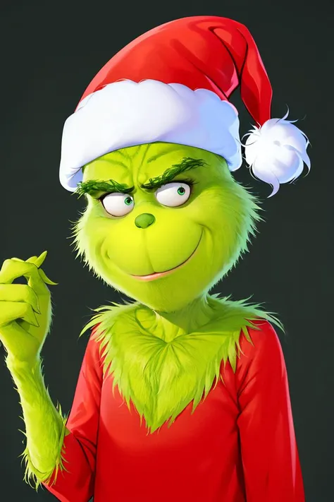 <lora:twistedscarlett60_style:0.8>,((masterpiece,best quality)), absurdres, <lora:Grinch_v2:0.8>, Grinch, simple background, 1boy, hat, upper body, male focus, black background, christmas, santa hat, santa costume, cowboy shot,