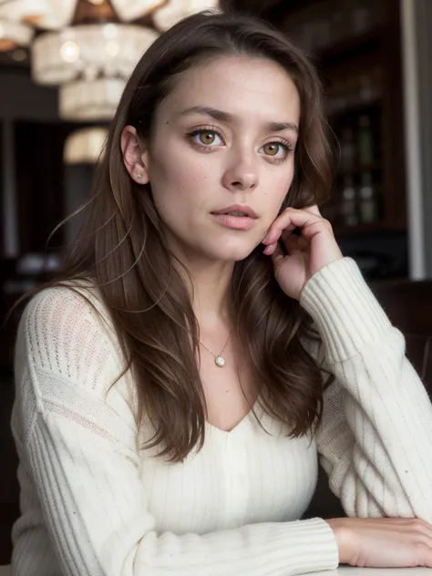 RAW photo, tv_Bella_Straczynski_MXAI, , wearing a cozy knitted sweater, sitting in a café, holding a steaming mug with both hands, happy expression, , detailed high contrast background, bright vivid high contrast colours,, (((Ultra-HD-details, Ultra-HD-detailed, Ultra-HD-realistic, Ultra-HD-photo-same-realistic-quality-details))), 8k uhd, dslr, soft lighting, high quality, film grain, Fujifilm XT3