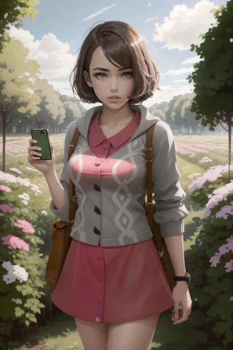 best quality, intricate details,
<lora:pokemonGloria_v10:0.8> Gloria /(pokemon/), grey cardigan, pink dress, small breasts, english countryside, field, green headwear,, best quality, intricate details,
<lora:vividWatercolorsLora_10:0.8> wtrcolor style,
