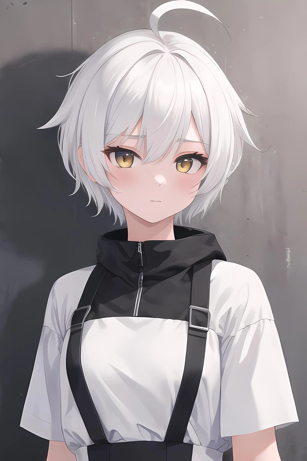 (masterpiece, best quality, high quality, highres, ultra-detailed),1girl,white hair,boy short hair,tomboy,ahoge,