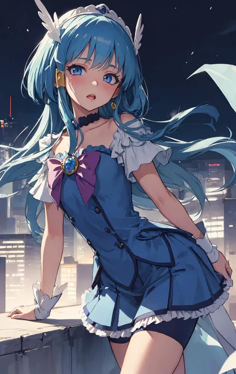 masterpiece, best quality, highres,
(illustration:1.4), (beautiful detailed eyes),
1girl,solo,
BREAK <lyco:キュアビューティlocon_cure_beauty_1:0.9>,cure beauty, blue ribbon, jewelry, feather hair ornament, sidelocks,
shorts under skirt, blue shorts, ice wings,
mastrubation, orgasm,blush,
embarrassed,
dynamic pose,
BREAK amrs behind back, clenched fist right hand,empty-handed,
night, cityscape,