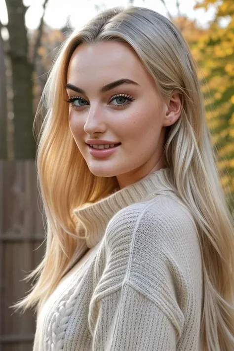 closeup headshot of S278_PietrikVanDijk,an attractive woman,in front of a (timber-wall:1.1),wearing a (sweater:1.1),(smiling),(4k, RAW photo, best quality, depth of field, ultra high res:1.1),(absurdres, intricate, photorealistic, masterpiece, ultra-detailed:1.1),