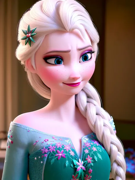 elsa \(frozen\), hospital corridor , looking at viewer,smirking,Elsa's Floral Dress,fever blush,upper body,braid, cold light,<lora:Frozen_elsa_V1_9clothes:1>,upper body, incredibly absurdres,ultra-detailed, wallpaper,realistic,photorealistic,raw photo,masterpiece,best quality,