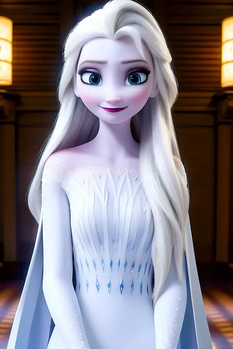 elsa \(frozen\) in the corridor of the library, looking at viewer,smirking,Elsa's White Dress,upper body,long straight hair, worm light,<lora:Frozen_elsa_V1_9clothes:1>,upper body, incredibly absurdres,ultra-detailed, wallpaper,realistic,photorealistic,raw photo,masterpiece,best quality,