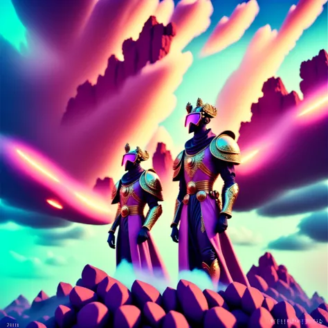 photo, a couple of men standing next to each other on top of a pile of rocks