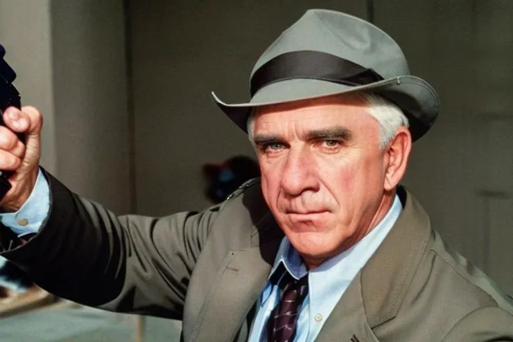 Frank Drebin holding a gun <lora:Drebin:0.9>