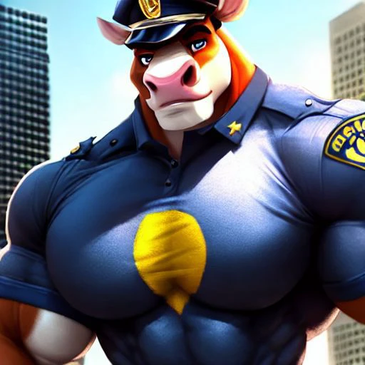 well drawn eyes, well drawn face, detailed hands, highly detailed, hyper realistic, octane render, soft lighting, (masterpiece:1.3),(best quality:1.4), (extreme detailed illustration), (detailed eyes:1.2), good anatomy, detailed face, vpl, huge pecs, bull, wearing aviator sunglasses, arms crossed, cop, serious face, tight clothes, very muscular, detailed background, city background, manly