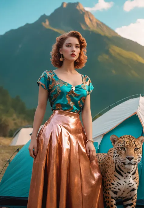 gVaporwave,cyberdelic,Ethereal Awe-Inspiring Guy,Camping,wearing Copper and Teal Skirts with Jaguar designs,Classic Disney,Artgerm,portrait art by Louise Dahl-Wolfe,
(8k, RAW photo, highly detailed,masterpiece, highest quality),rich colors,high contrast,
full shot body photo of the most beautiful artwork in the world,cinematic light,fantasy,highres,
(detailed face),