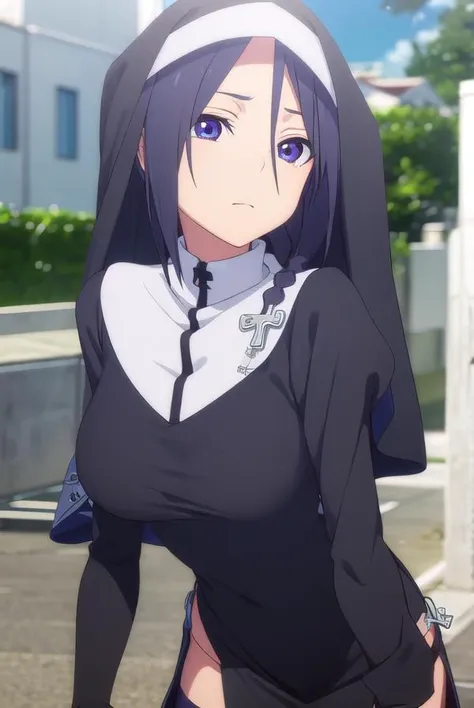 yaeshinatsuhiko, <lora:yae shinatsuhiko hnu-lora-nochekaiser:1>,
yae shinatsuhiko, long hair, (purple eyes:1.1), braid, black hair,
BREAK thighhighs, striped, cross, striped thighhighs, nun, habit, long sleeves, dress, jewelry, boots, necklace, side slit,
BREAK outdoors, city, sun, clouds,
BREAK looking at viewer, (cowboy shot:1.5),
BREAK <lyco:GoodHands-beta2:1>, (masterpiece:1.2), best quality, high resolution, unity 8k wallpaper, (illustration:0.8), (beautiful detailed eyes:1.6), extremely detailed face, perfect lighting, extremely detailed CG, (perfect hands, perfect anatomy),