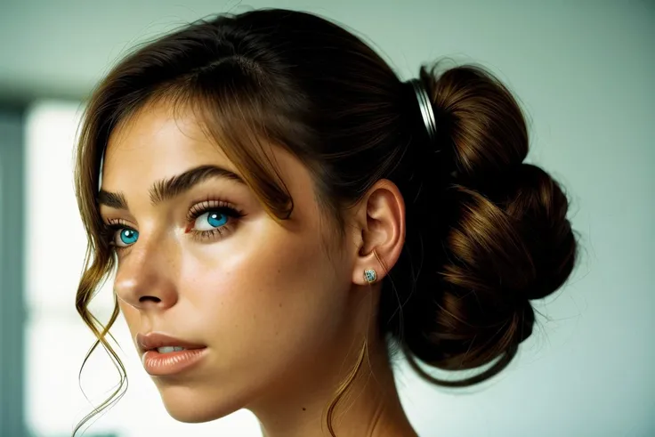 (from below, closeup on face:1.2) photo of <lora:sd15_ElizabethTurner_mini_v1:.9> ElizabethTurner, from behind, she is wearing rabbit costume , her hair is styled as Curly Space Buns, BREAK she is (in the lounge:1.1), dramatic rim lighting, hologram effect,shot on Rolleiflex ,Voigtlnder Nokton 50mm f1.1 ,