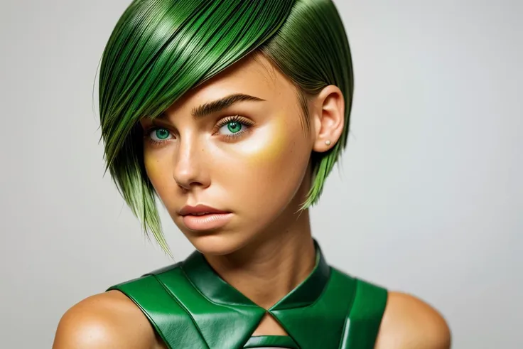 (papercraft style, cut-out, layered, detailed, colorful:1.15), <lora:sd15_ElizabethTurner_mini_v1:.9> ElizabethTurner, focus on eyes, close up on face, pouting, verdant green color hair styled short textured hair,