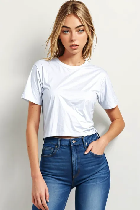 (medium shot:1.4), <lora:sd15_ElizabethTurner_mini_v1:.9> ElizabethTurner wearing a t-shirt and jeans