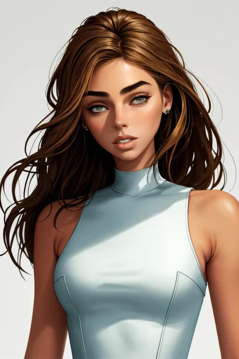 (style of Steven DaLuz:1.15), upper-body of <lora:sd15_ElizabethTurner_locon_64_v2-000022:1> ElizabethTurner, focus on face, wearing a <lora:edgPencilDress_MINI:0.8> edgpdress , her hair is styled as layered waves hair,