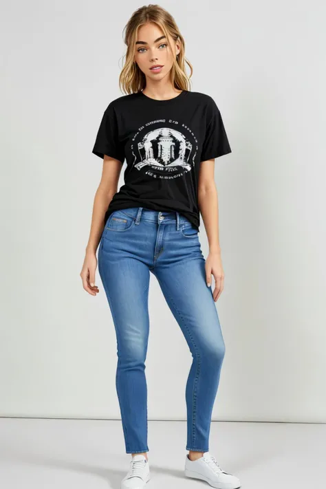 (full body shot:1.4), <lora:sd15_ElizabethTurner_mini_v1:.9> ElizabethTurner wearing a t-shirt and jeans