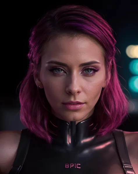 neonpunk style cinematic film still breathtaking  (realistic, photorealistic),  a 30 years old woman  wearing bdsm suit, (high quality skin:1), (high detailed face skin:1.1), (realistic iris:1.1), (realistic pupils:1.1),  (skin pores, skin imperfections),
 <lora:quiron_MadisonIvy_v1_lora:0.87> Madisonivyquiron woman, . award-winning, professional, highly detailed . shallow depth of field, vignette, highly detailed, high budget Hollywood movie, bokeh, cinemascope, moody, epic, gorgeous, film grain, grainy . cyberpunk, vaporwave, neon, vibes, vibrant, stunningly beautiful, crisp, detailed, sleek, ultramodern, magenta highlights, dark purple shadows, high contrast, cinematic, ultra detailed, intricate, professional