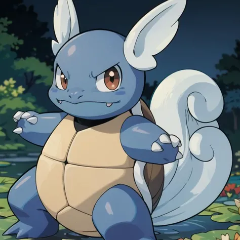 centered, award winning photo, (looking at viewer:1.2), | Wartortle_Pokemon, |pond, lily pads, | bokeh, depth of field, cinematic composition, | <lora:Wartortle_Pokemon_Anime:0.8>