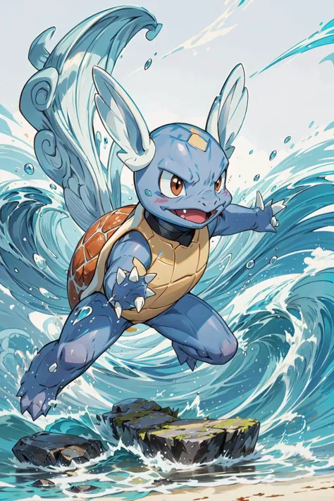 solo, full body, dynamic pose, <lora:Wartortle_Pokemon_Anime:0.6> Wartortle_Pokemon, beach, rocks, <lora:add_detail:0.7>, <lora:Concept - Hydromancer:0.3>, hydr0mancer, water, waves, hydrokinesis, splashing, <lora:tachi-e:1>, white background,